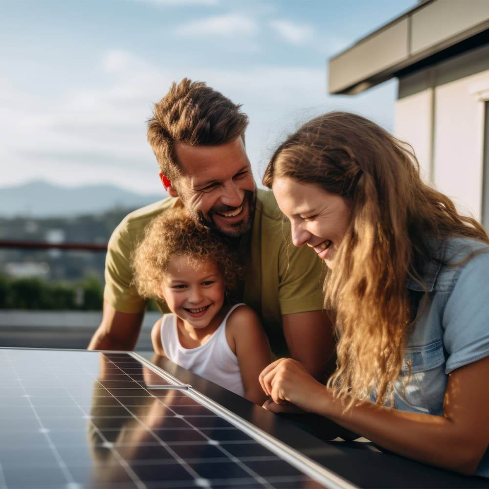 Familie bei Solar-Info-Zentrum SIZ, Beratung zu Photovoltaik und Solarenergie.