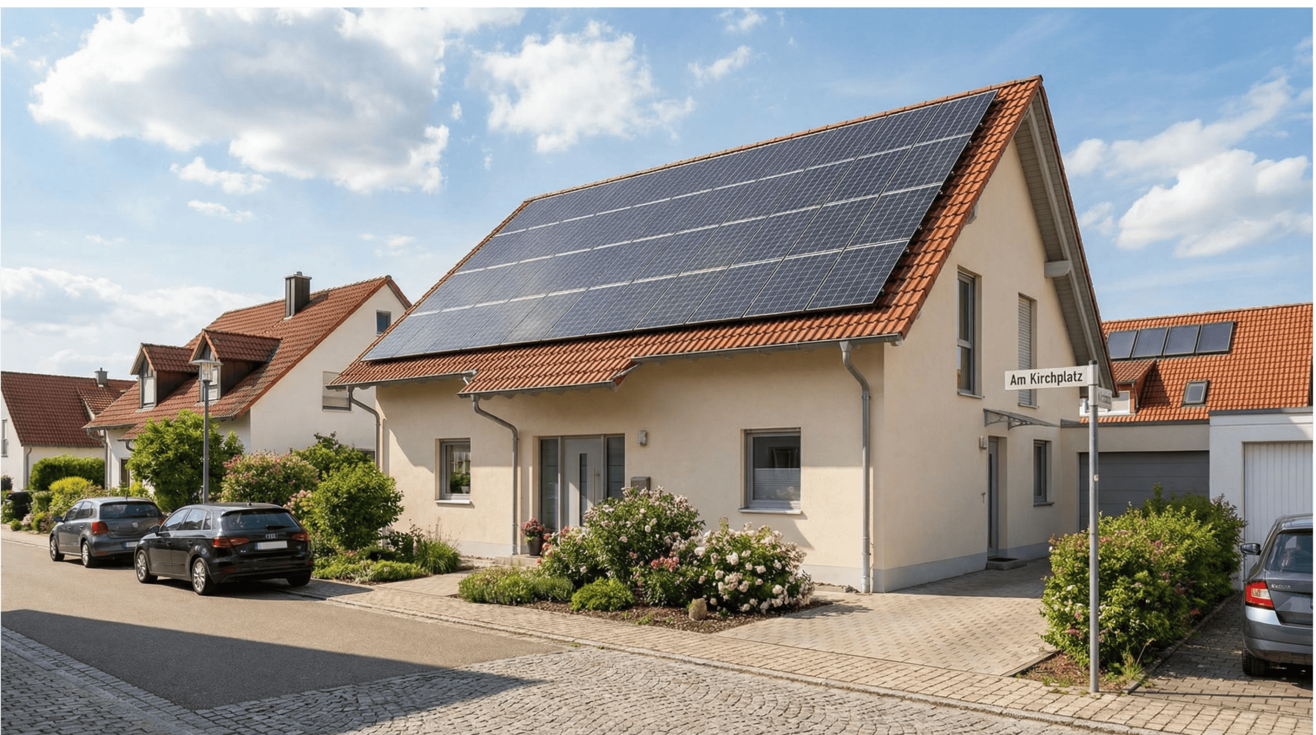 Haus mit Solaranlage auf dem Dach, Solar-Info-Zentrum SIZ, nachhaltige Energie.